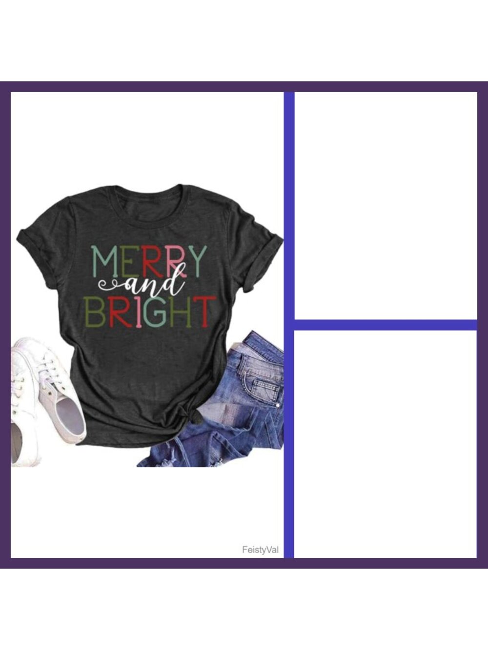 Womens Merry and Bright Christmas Tree Graphic Tee Short Sleeve Holiday T-Shirt